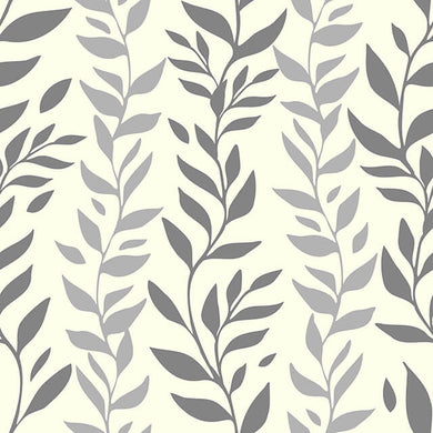 Foliage Cotton Curtain Fabric in Grey with Leaf Pattern ideal for Living Room Decor