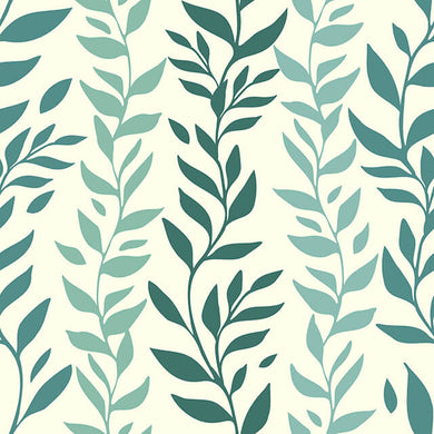 Foliage Cotton Curtain Fabric in Spruce color with leaf motif