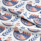 Beautiful and intricate Folk Hens design in Indigo Henna cotton curtain fabric