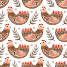 Beautiful Folk Hens Cotton Curtain Fabric in Latte color for home decor