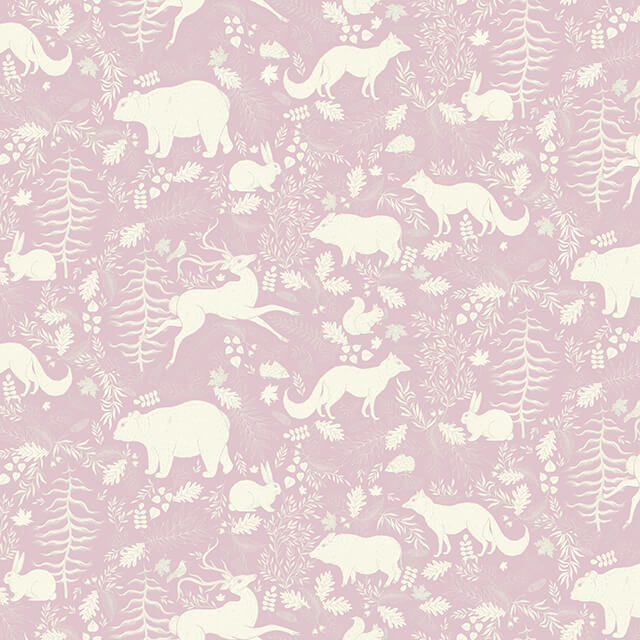 Forest Friends Linen Curtain Fabric - Mauve, a delicate and elegant choice for window treatments