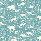 Teal linen curtain fabric with adorable forest animals print for kids' room decor