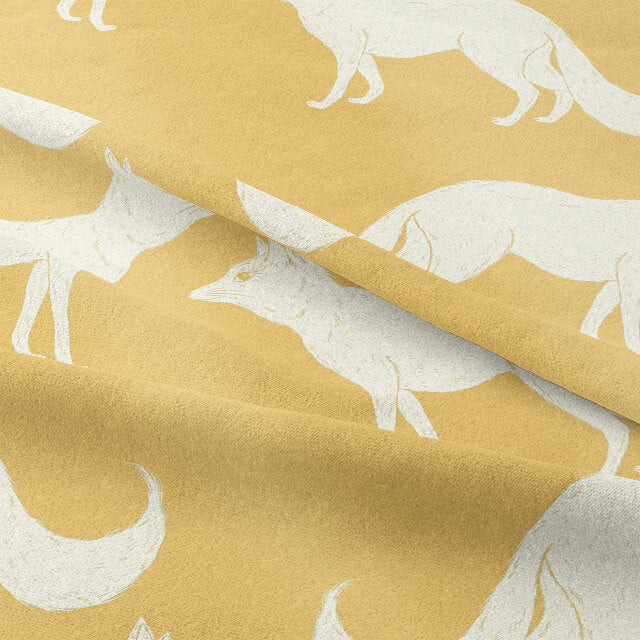 Close up of Foxy Linen Curtain Fabric - Ochre texture and color