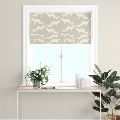 Foxy Linen Curtain Fabric - Parchment hanging in a sunlit room, adding a touch of warmth
