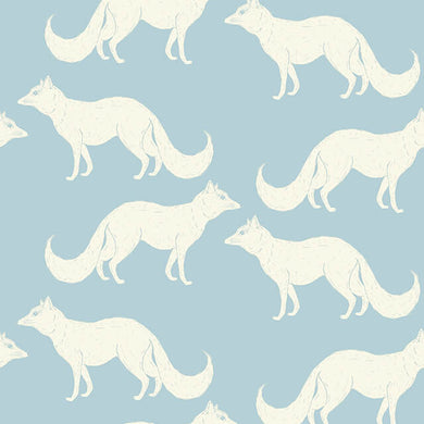 Foxy Linen Curtain Fabric - Sky Blue in a light, airy room setting