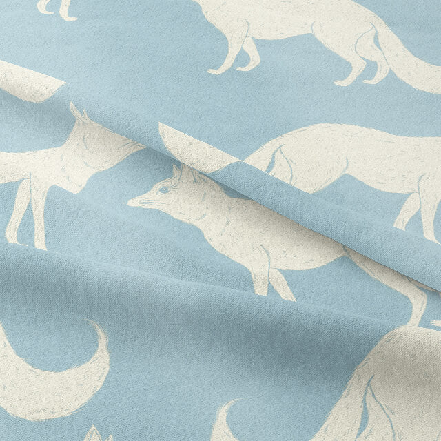 Close up of Foxy Linen Curtain Fabric - Sky Blue texture