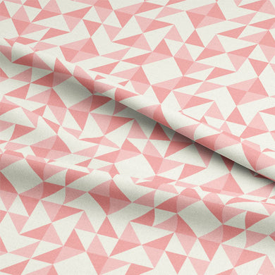 Close-up of the detailed geometric pattern of the Geometry Cotton Curtain Fabric - Carnation