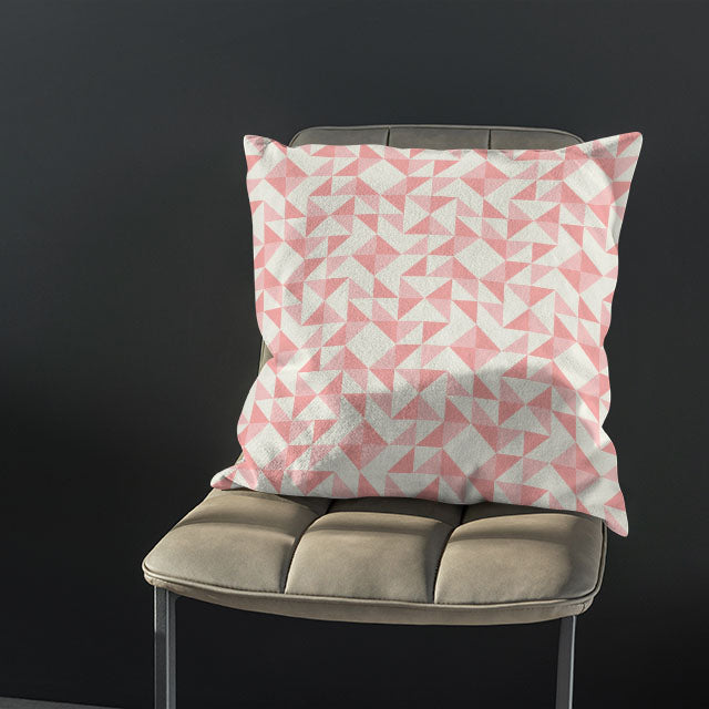 A full view of the draping and texture of the high-quality Geometry Cotton Curtain Fabric - Carnation