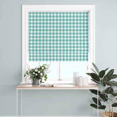 Light Blue and White Gingham Cotton Fabric for Window Treatments