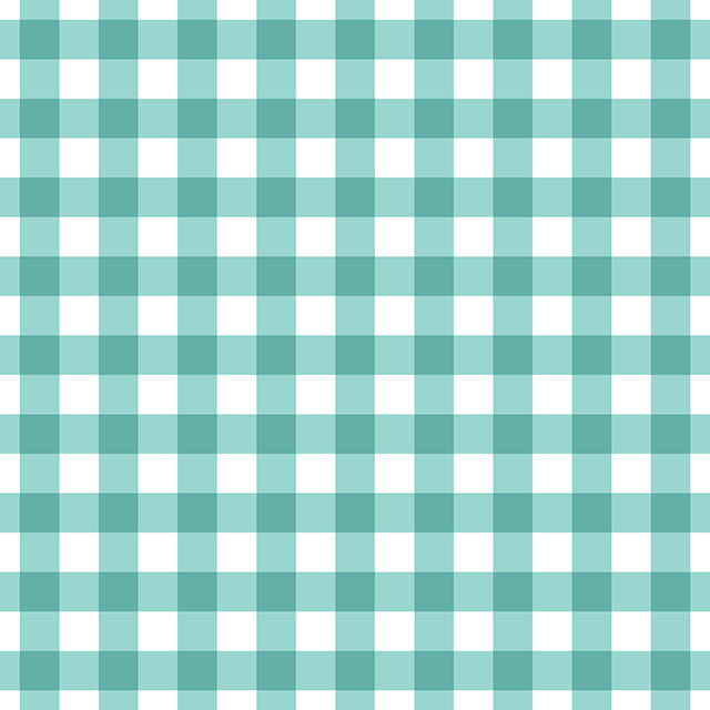 Gingham Check Cotton Curtain Fabric in Aqua with Crisp White Squares