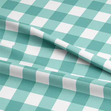 Aqua Gingham Check Cotton Fabric for Curtains with Classic Design