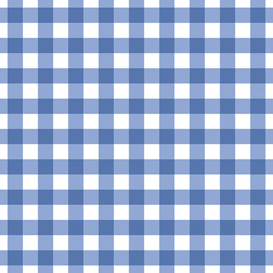 Gingham check cotton curtain fabric in blue with white stripes