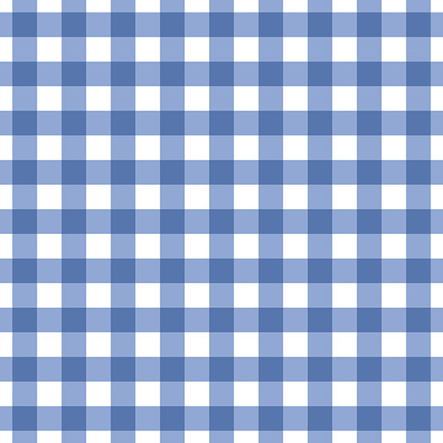 Gingham check cotton curtain fabric in blue with white stripes