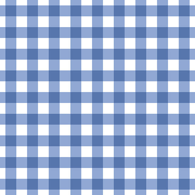 Gingham check cotton curtain fabric in blue with white stripes
