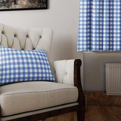 Blue and white cotton fabric with a traditional gingham pattern