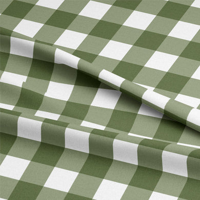  Close-up of the Green Gingham Check Cotton Curtain Fabric, showcasing its intricate weave and quality material