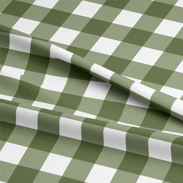  Close-up of the Green Gingham Check Cotton Curtain Fabric, showcasing its intricate weave and quality material