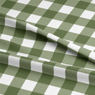 Close-up of the Green Gingham Check Cotton Curtain Fabric, showcasing its intricate weave and quality material