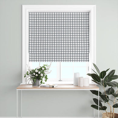 Grey Gingham Check Cotton Curtain Fabric, great for DIY projects