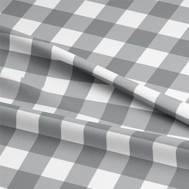 Close-up of Grey Gingham Check Cotton Curtain Fabric, ideal for drapery