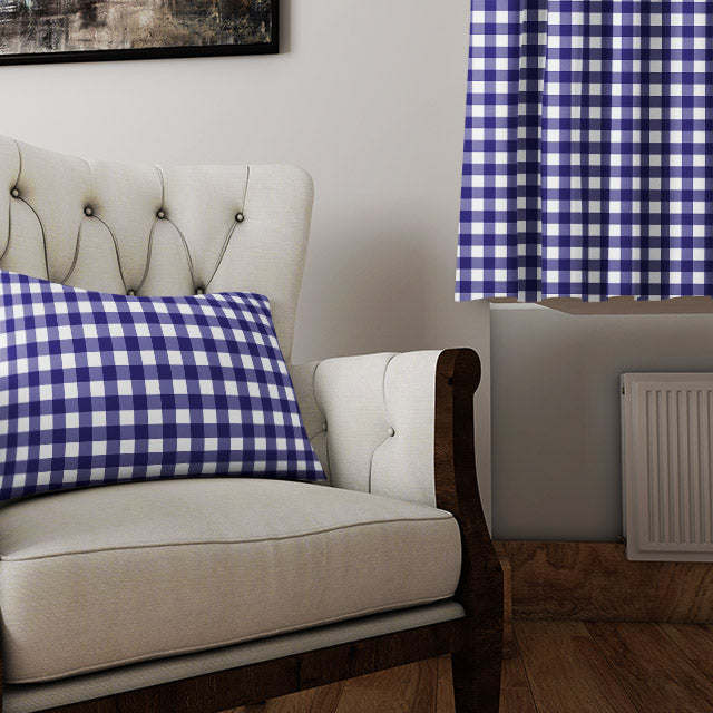 Soft and durable cotton fabric in a stylish navy gingham pattern