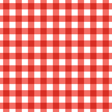Gingham check cotton curtain fabric in vibrant red color