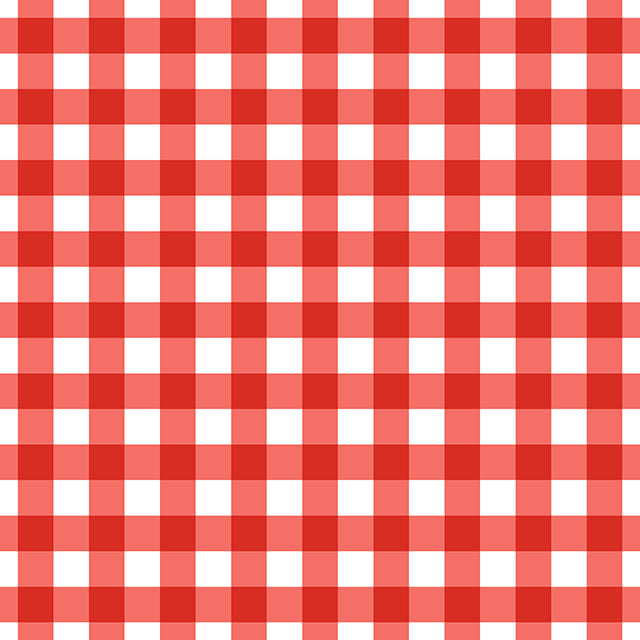 Gingham check cotton curtain fabric in vibrant red color