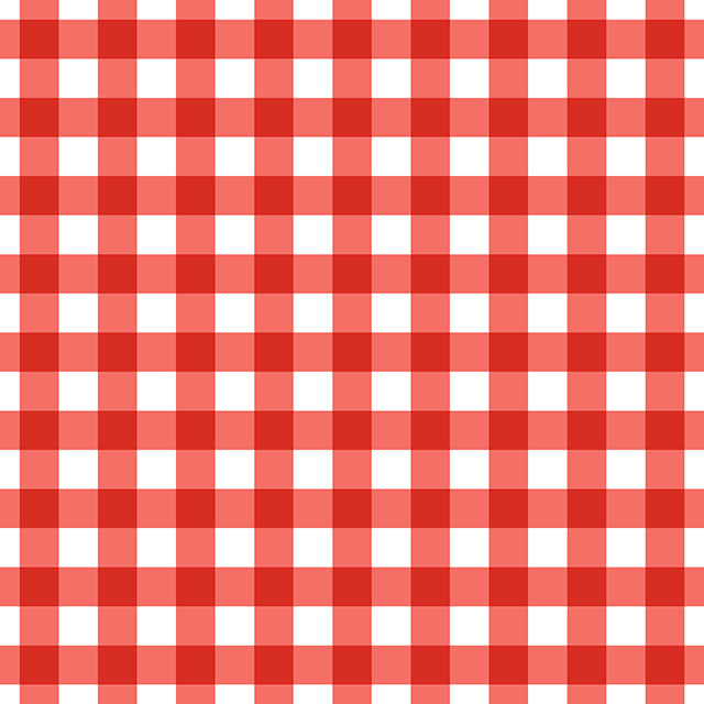 Gingham check cotton curtain fabric in vibrant red color