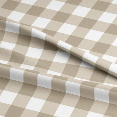 Close-up of Gingham Check Cotton Curtain Fabric - Taupe