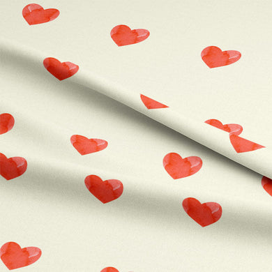 Premium quality cotton fabric for curtains featuring charming heart design in bold red