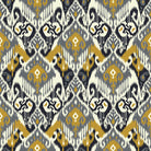 Ikat Cotton Curtain Fabric in Ochre color with intricate geometric pattern