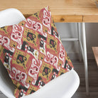 Luxurious Ikat Cotton Curtain Fabric featuring striking red and orange color palette