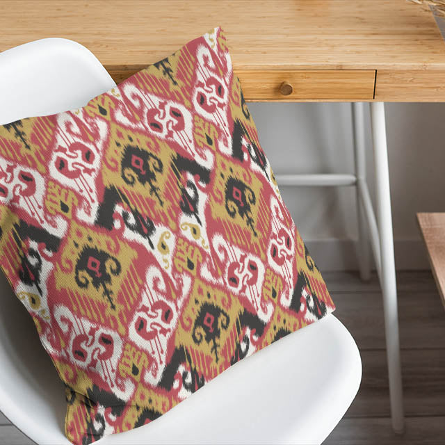Luxurious Ikat Cotton Curtain Fabric featuring striking red and orange color palette