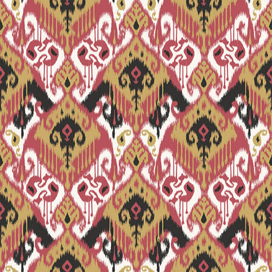 Ikat Cotton Curtain Fabric - Salsa with Red and Orange Geometric Patterns