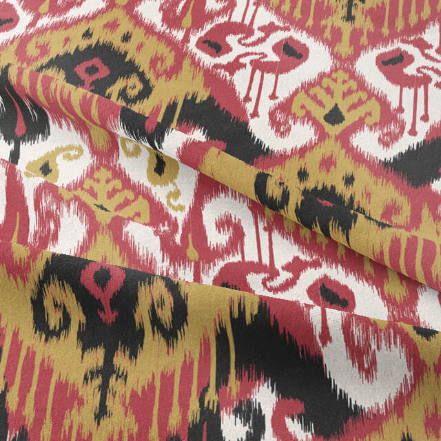 High quality Ikat Cotton Curtain Fabric in vibrant red and orange hues