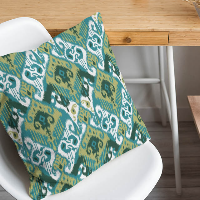 Teal Ikat Cotton Fabric for Draperies and Home Décor with Vibrant Color