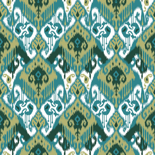 Ikat Cotton Curtain Fabric in Teal with Geometric Pattern and Textured Finish