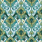 Ikat Cotton Curtain Fabric in Teal with Geometric Pattern and Textured Finish