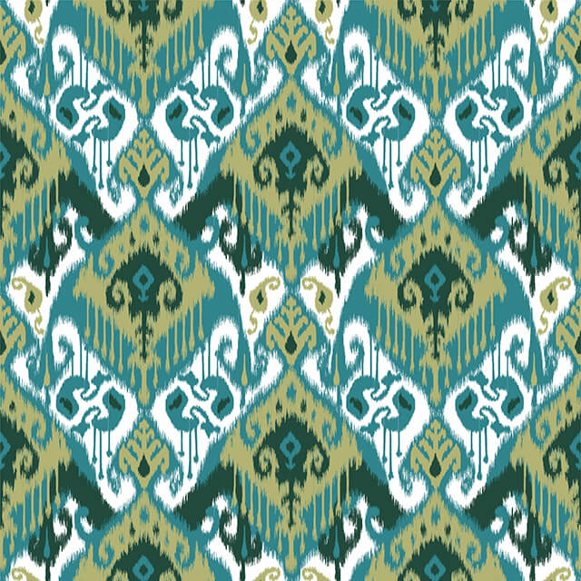 Ikat Cotton Curtain Fabric in Teal with Geometric Pattern and Textured Finish