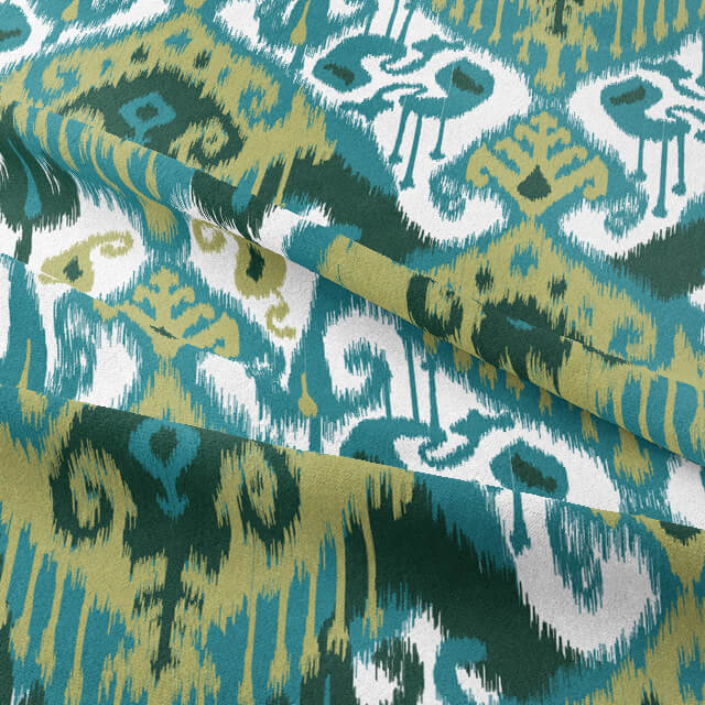 Teal Ikat Cotton Fabric for Curtains with Handwoven Look and Feel