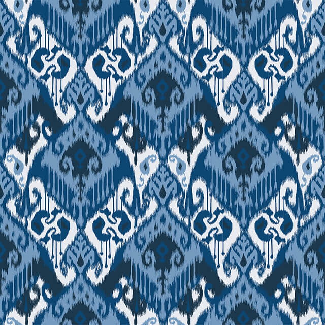 Ikat Cotton Curtain Fabric in Blue with Geometric Pattern