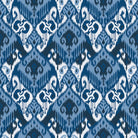 Ikat Cotton Curtain Fabric in Blue with Geometric Pattern