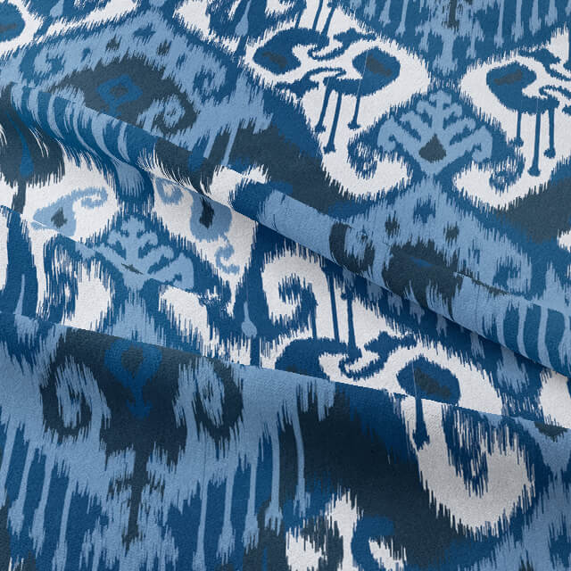 High-quality Ikat Cotton Curtain Fabric in Deep Blue Color