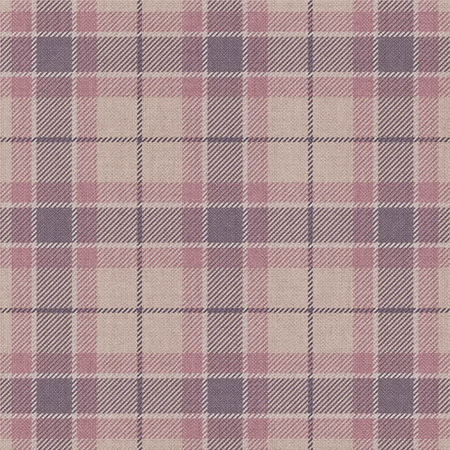Katrine Plaid Linen Curtain Fabric in Amethyst color draped over a window