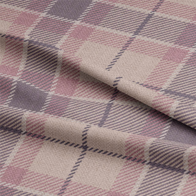 Close-up of Katrine Plaid Linen Curtain Fabric in Amethyst color