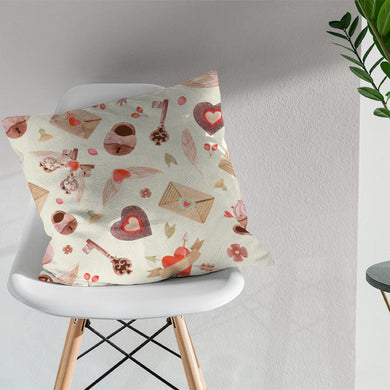 Red cotton curtain fabric with a romantic key pattern, perfect for adding warmth to any room