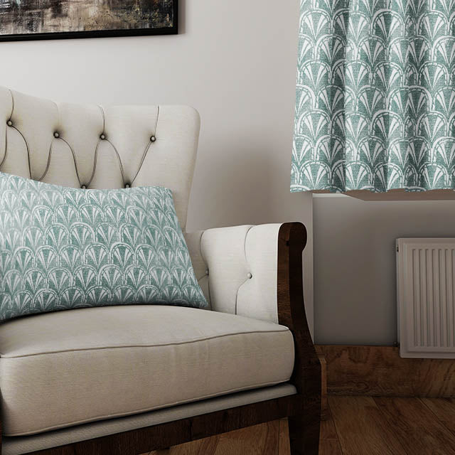 Kota Linen Curtain Fabric - Teal draping gracefully in a sunlit room, highlighting its luxurious texture