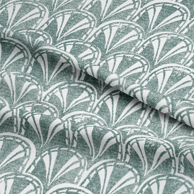 Close-up of Kota Linen Curtain Fabric - Teal textured pattern and color
