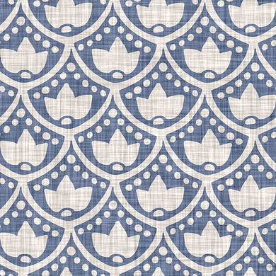 Lanivet Cotton Curtain Fabric - Blue drapes over window in elegant living room