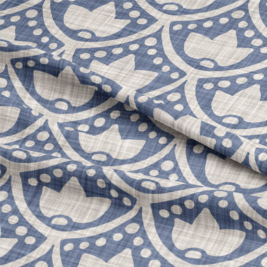 Close up of Lanivet Cotton Curtain Fabric - Blue texture and color